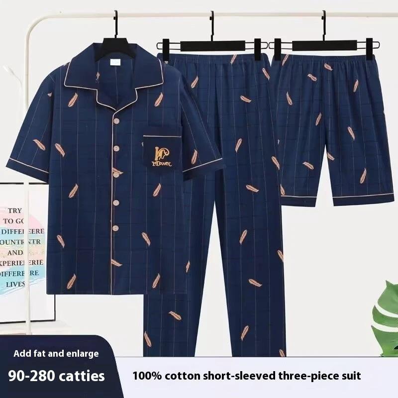 Men's Pajamas Short-sleeved Three-piece Set by GJG Denim