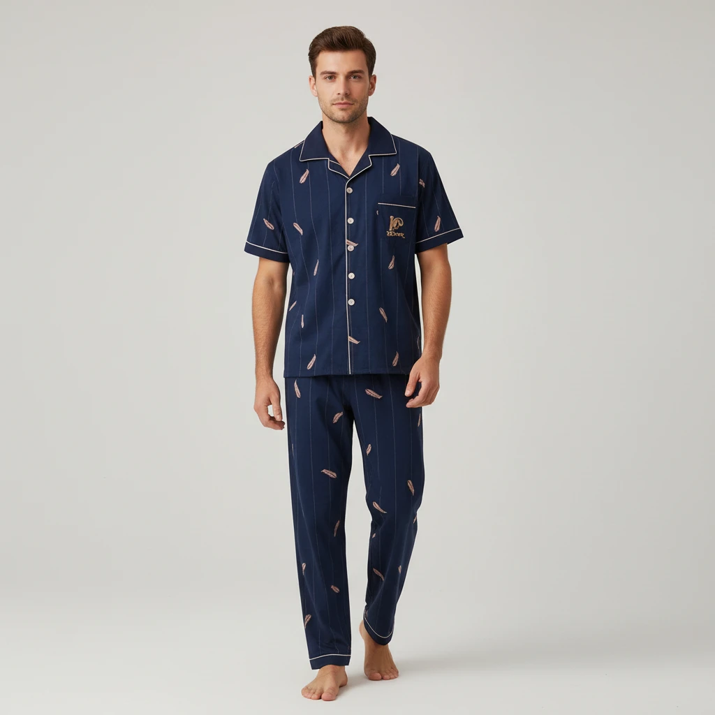 Men's Pajamas Short-sleeved Three-piece Set by GJG Denim