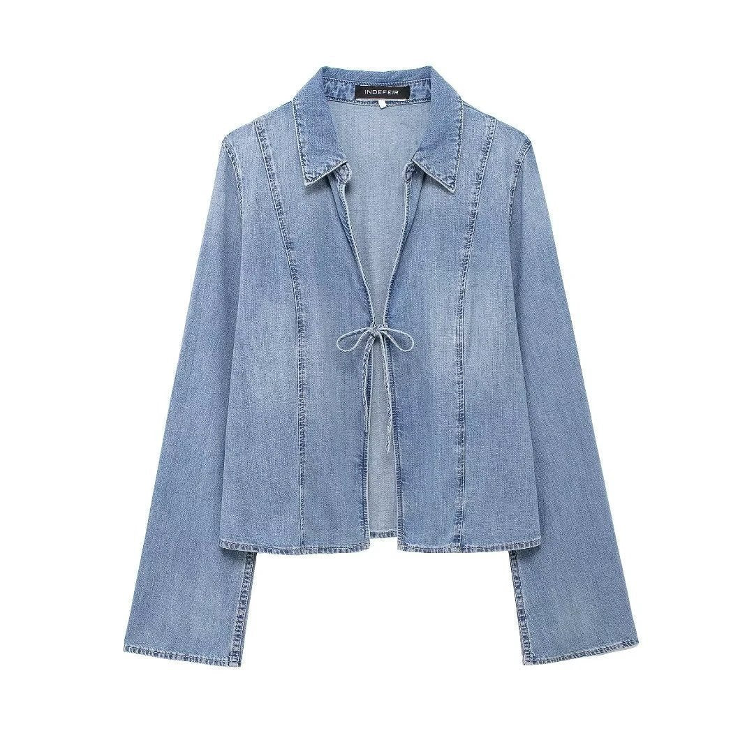 European And American Style Hot Girl Tied Denim Shirt by GJG Denim
