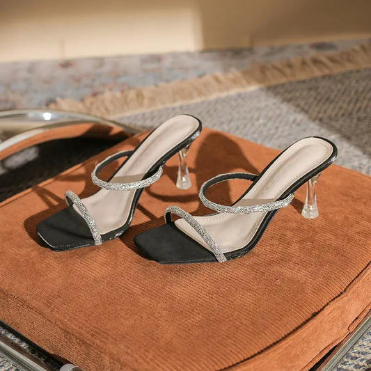 Rhinestone Sexy Strappy Open-toe Sandals With Stiletto Heels by GJG Denim