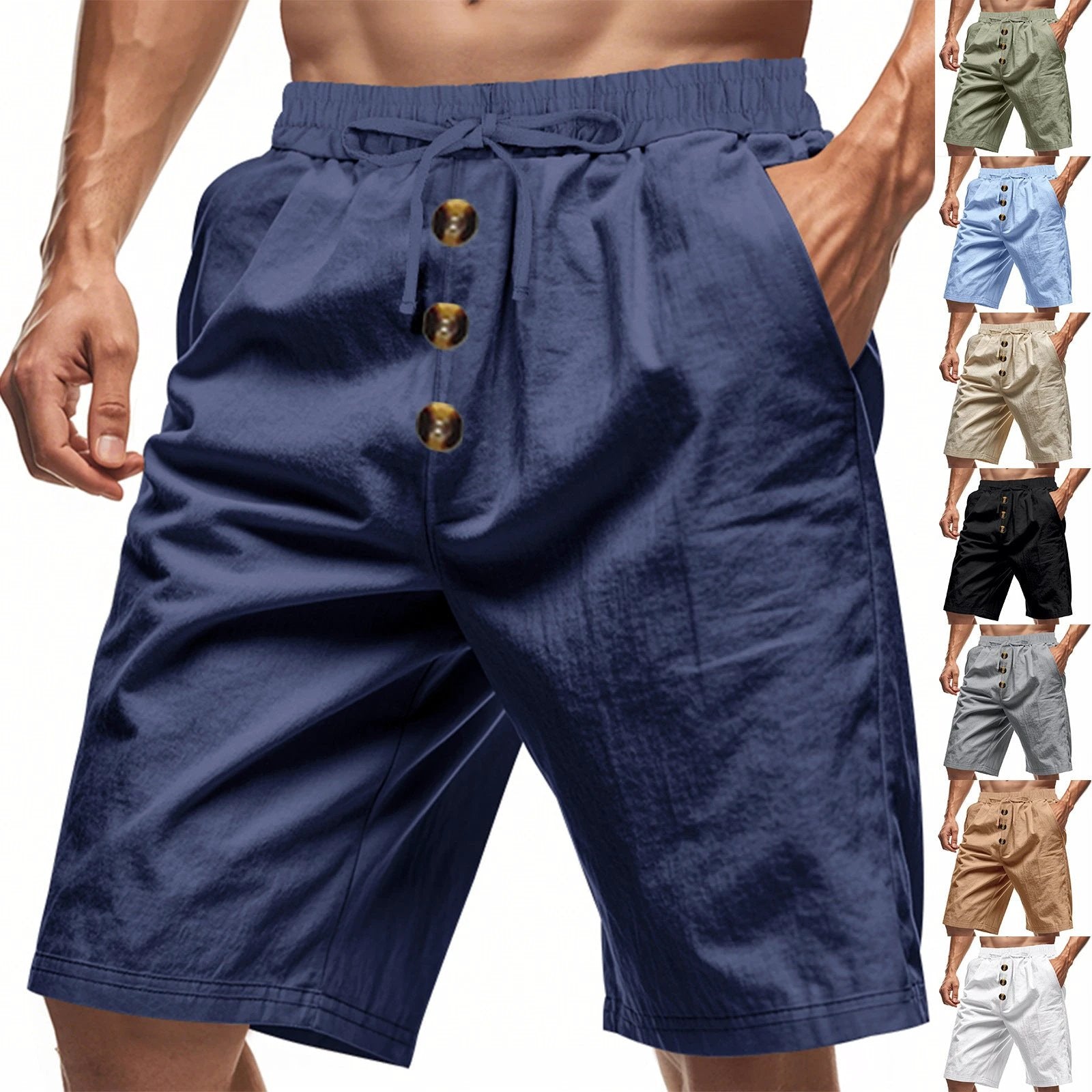 Linen Beach Casual Loose Straight Shorts For Men by GJG Denim