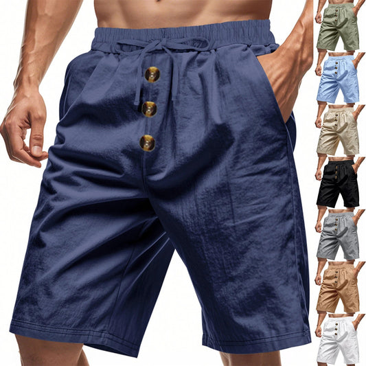 Linen Beach Casual Loose Straight Shorts For Men by GJG Denim