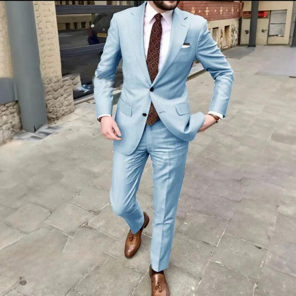 Men's Slim Fit Business Dress Two Button Suit by GJG Denim