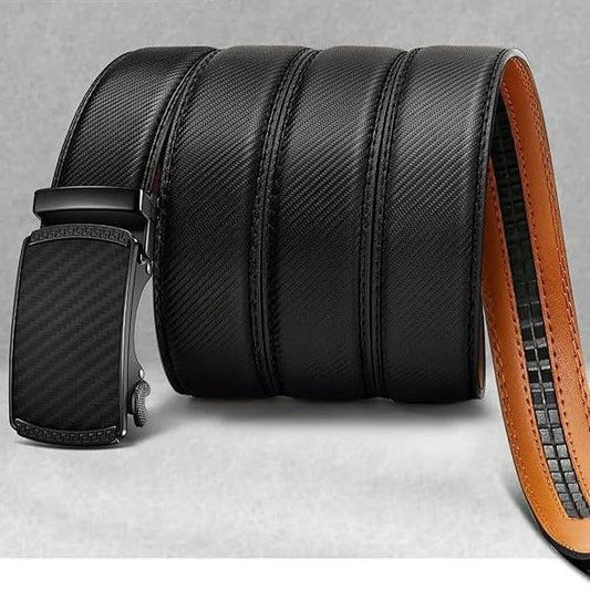 Men's Leather Belt Versatile Cowhide Automatic Buckle by GJG Denim