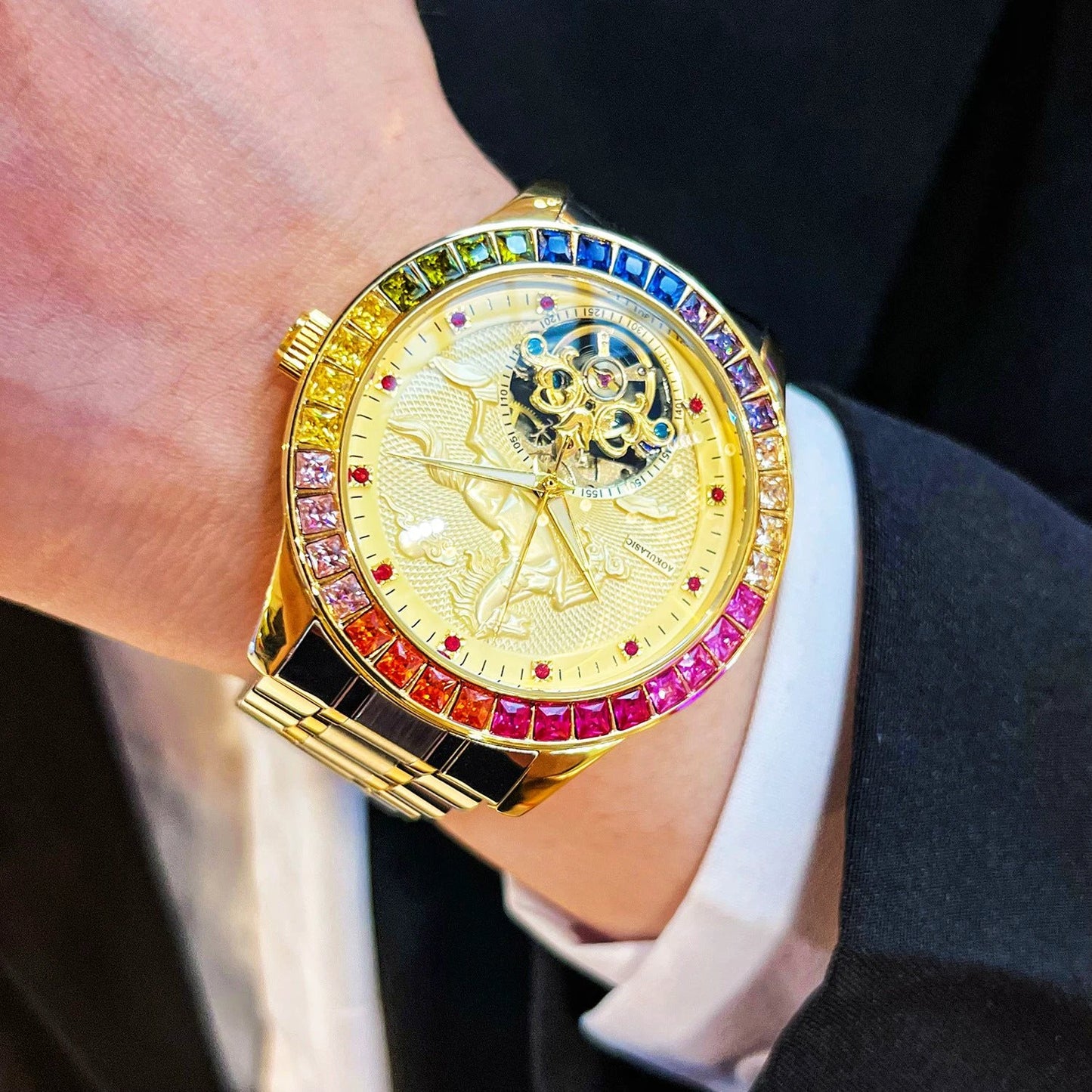 Men's Fully Automatic Mechanical Watch With A Large Flywheel by GJG Denim