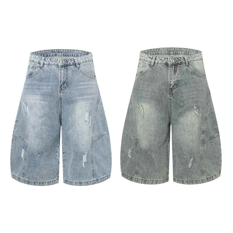Men's Distressed Washed Denim Shorts by GJG Denim