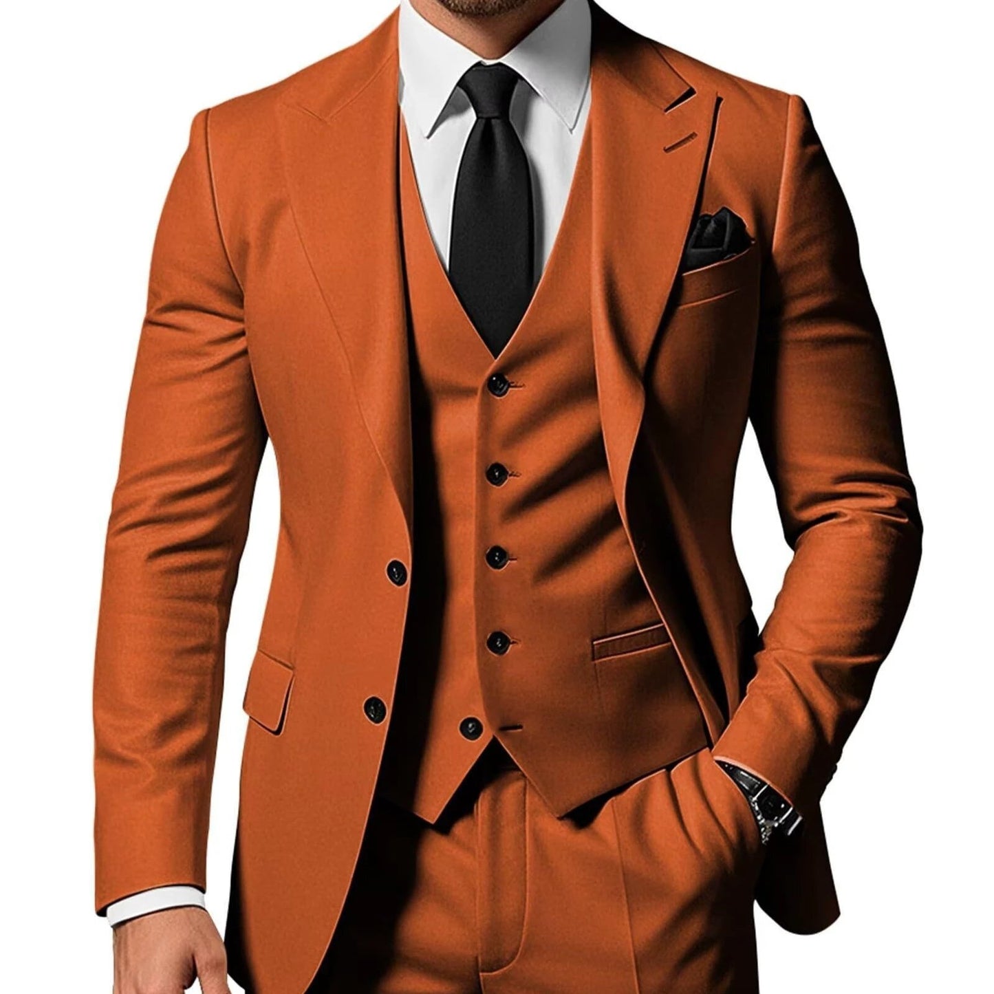 Men's Solid Color 2-piece Buckle Casual Jacket Vest Pants Suit by GJG Denim