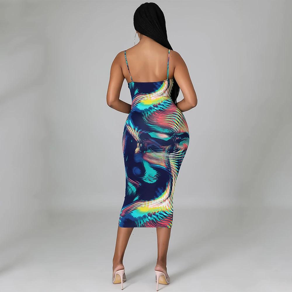 Fashion Sexy Digital Print Suspender Dress by GJG Denim