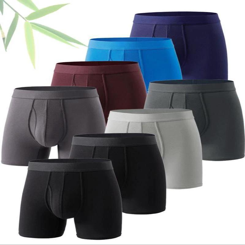 Men's Pure Color Bamboo Fiber Boxing Underwear Breathable by GJG Denim