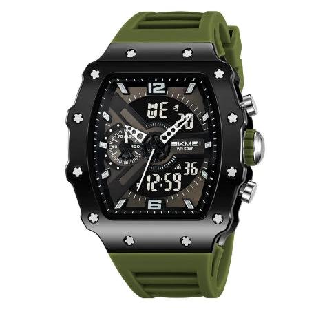 Multifunctional Men's Watch With Dual Displays Featuring A Stylish Barrel-shaped Case by GJG Denim