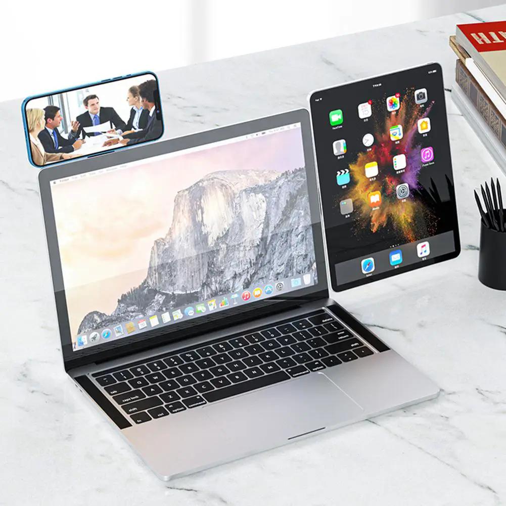 Laptop Phone Holder, Adjustable Laptop Side Mount Clip, Magnetic Laptop Monitor Mount, Computer Laptop Cellphone Stand Foldable Aluminum Expansion Bracket Tablet Clip For Dual Screen by GJG Denim