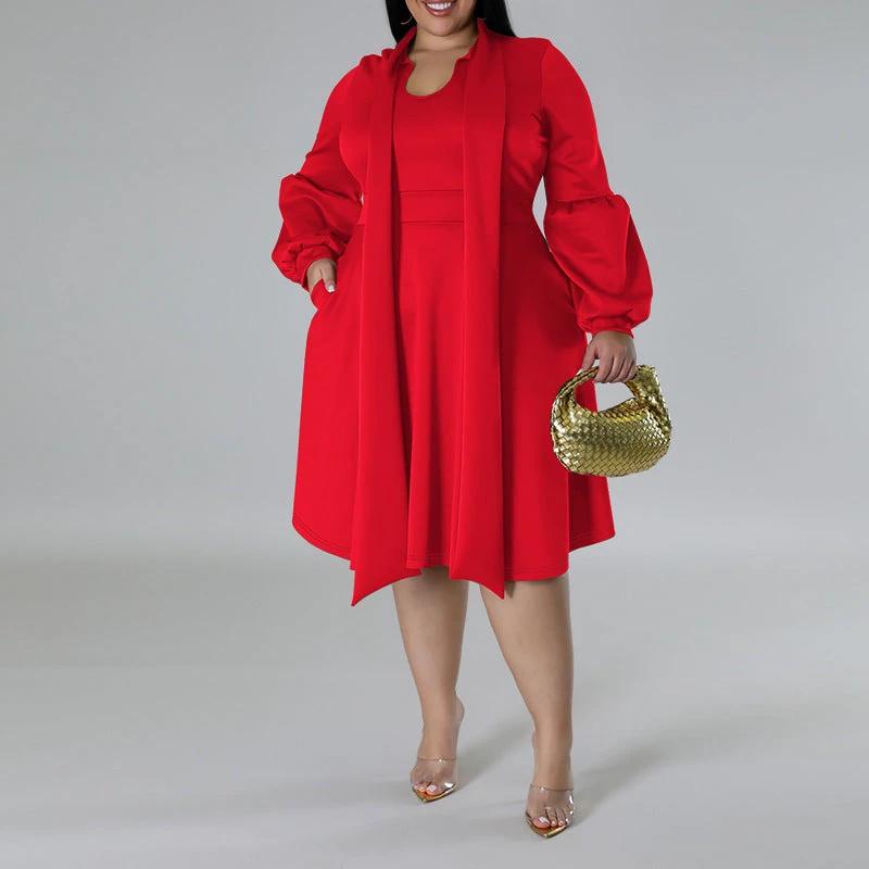 Long-sleeved Bubble Sleeve Midi Dress by GJG Denim