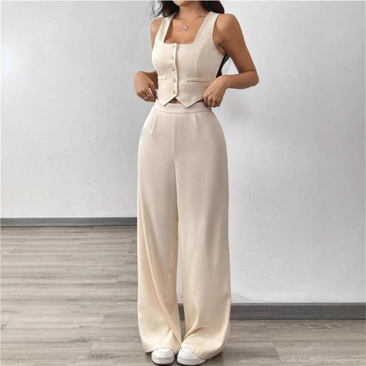 Tight-fitting Tank Top Set With High-waisted Wide-leg Womens Casual Trousers by GJG Denim