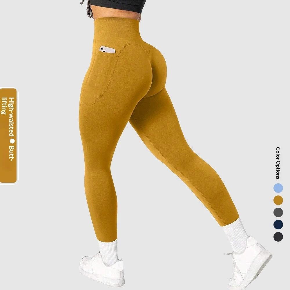 Womens Stretchy Pocketed Seamless Yoga Pants by GJG Denim