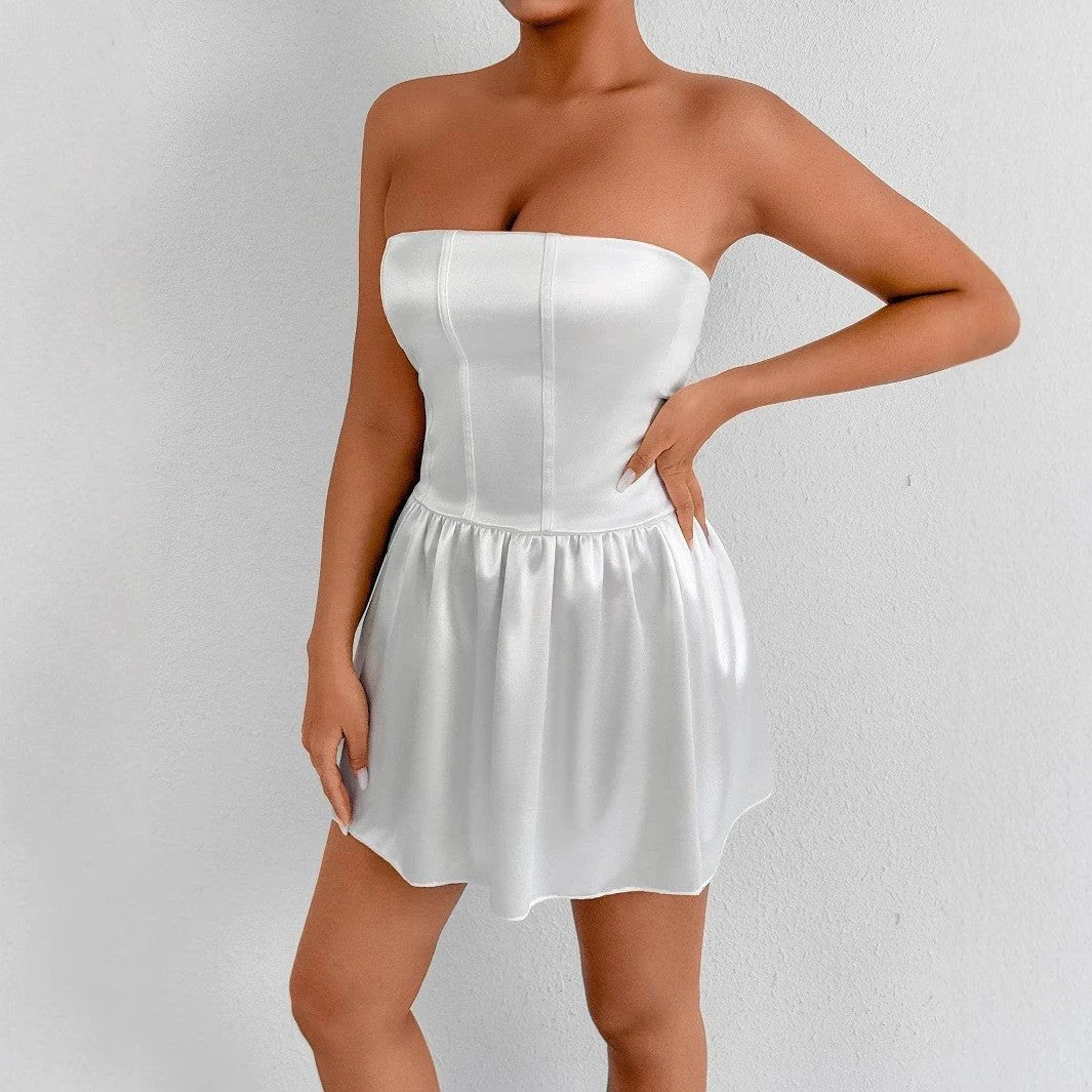 Slim Fit Satin Tube Top Bud Dress by GJG Denim