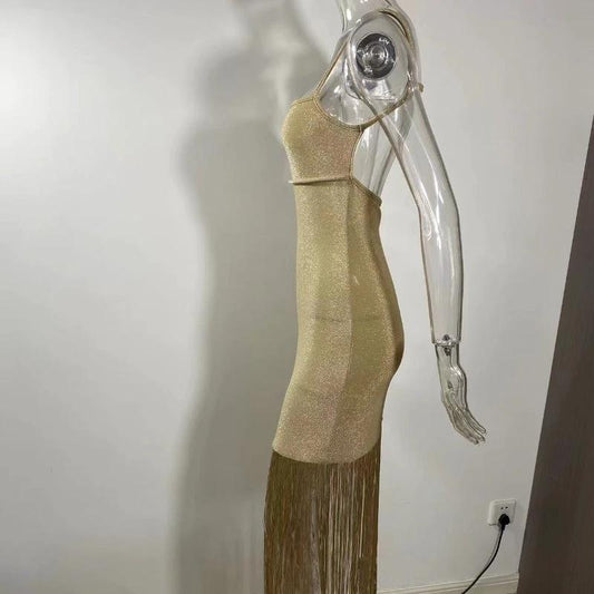Autumn New Shiny Tassel Sling Dress by GJG Denim