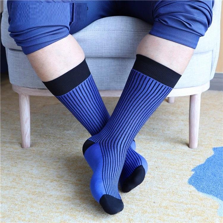 Men's Blue Striped Mid-calf Business Socks by GJG Denim