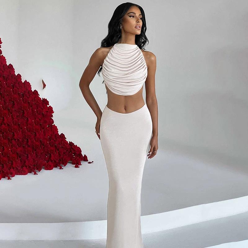 Sleeveless Halter Long Skirt Set by GJG Denim