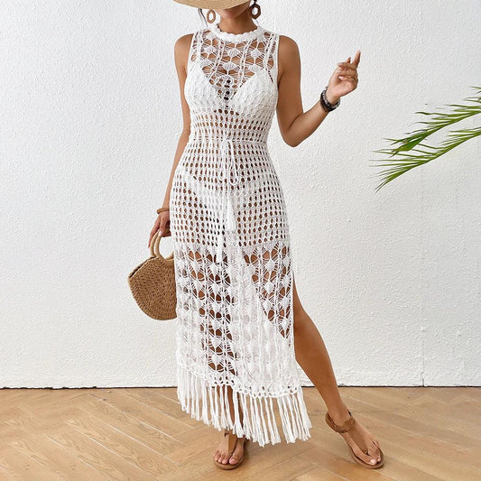 Hollow Beach Dress Vacation Style Floral Beach Dress Long Dress With Straps by GJG Denim