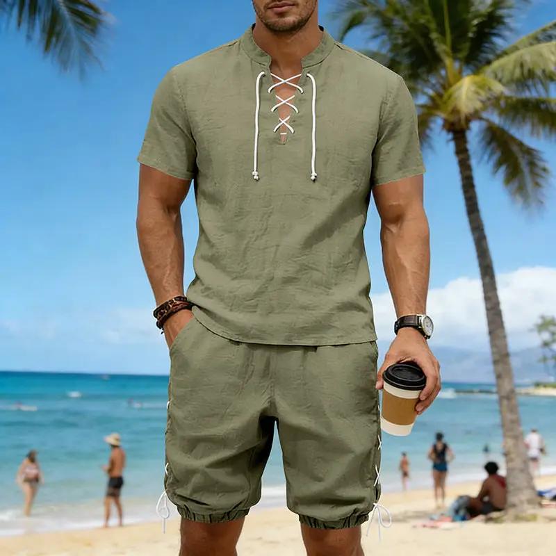 Men's Short-Sleeve Shorts Set by GJG Denim