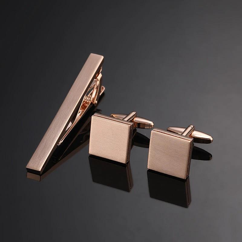 Gold Silver Black Square Brushed Tie Clip And Cufflinks by GJG Denim