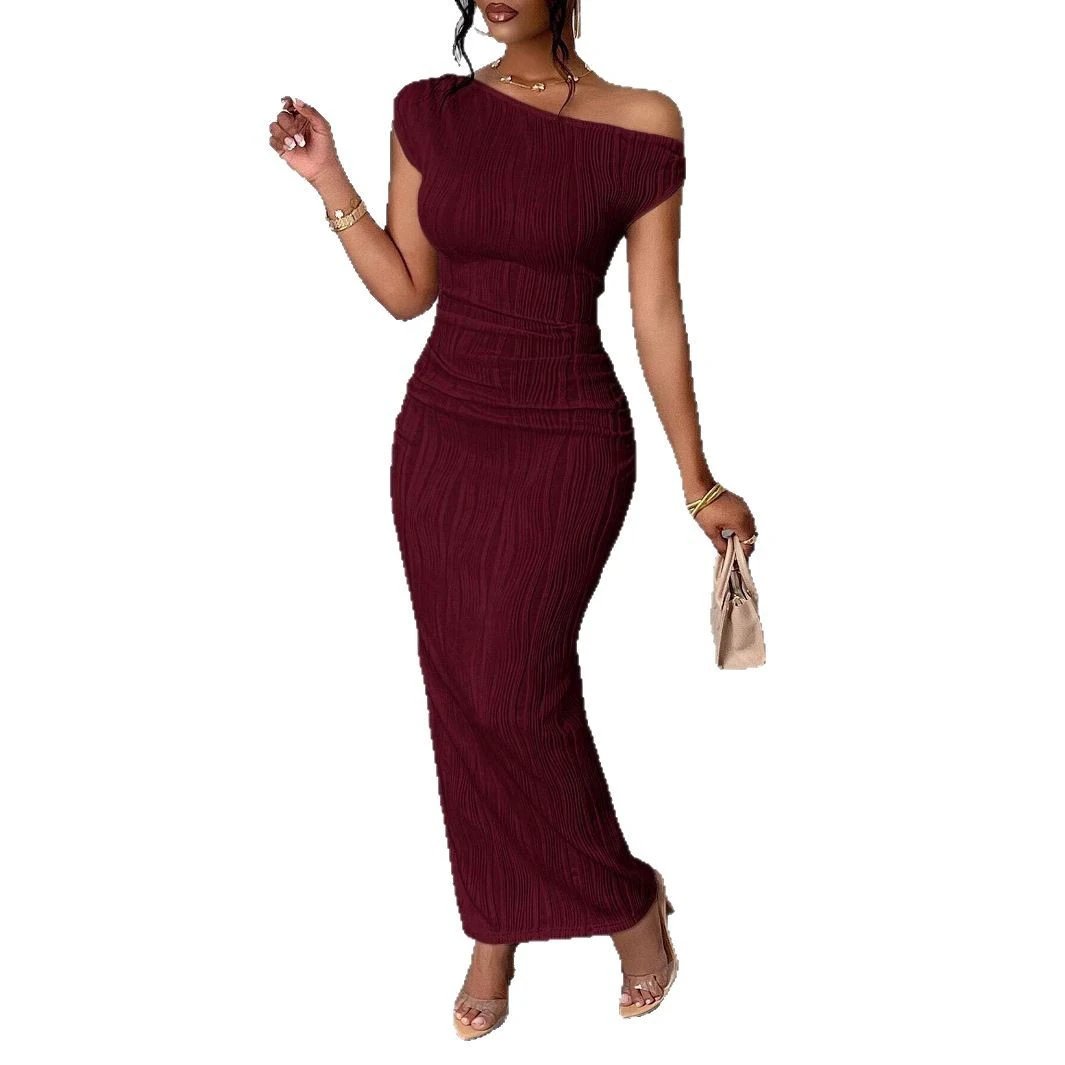 Cute Fashion Water Ripple Sloping Shoulder Dress by GJG Denim
