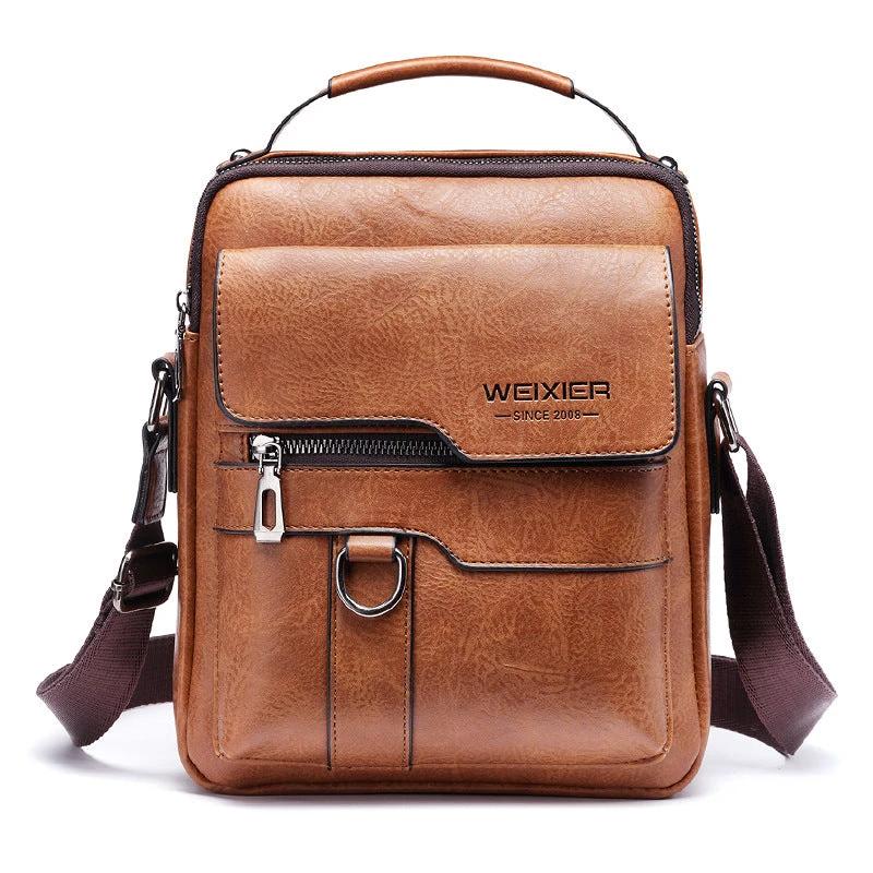 Men's Messenger Bag One Shoulder Retro Business Backpack PU Leather Flaps Crossbody by GJG Denim