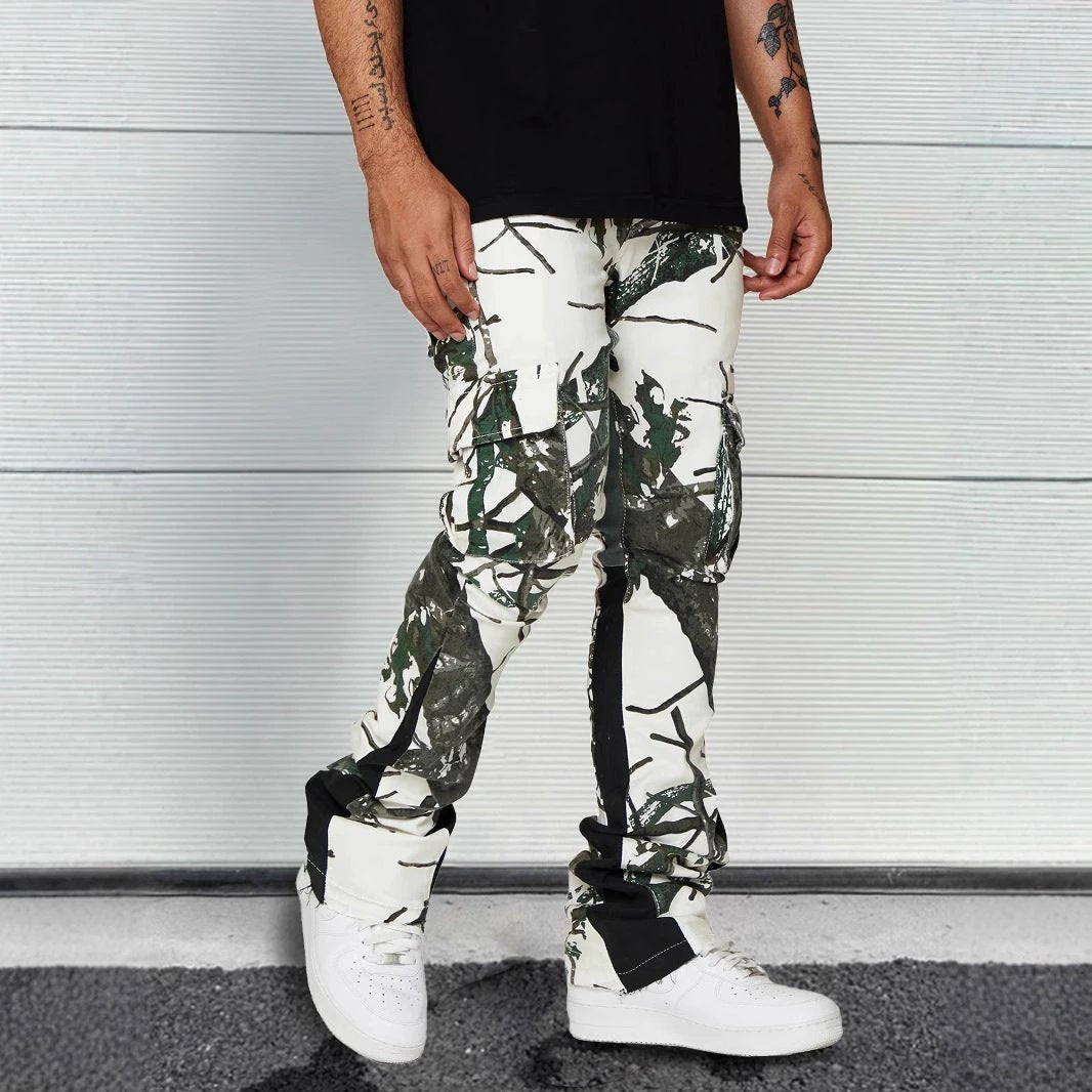 Men's Relaxed-fit Casual Straight-leg Pants With A Leaf And Camouflage Print by GJG Denim