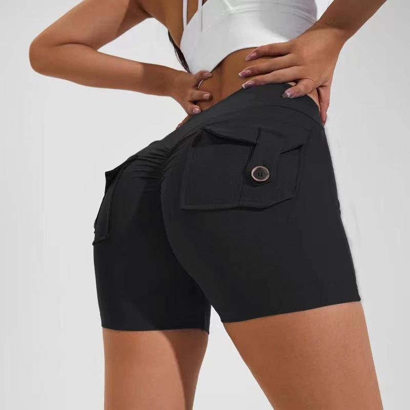 High Waist Hip Lifting Shorts With Pockets Quick Dry Yoga Fitness Sports Pants Summer Women Clothes by GJG Denim
