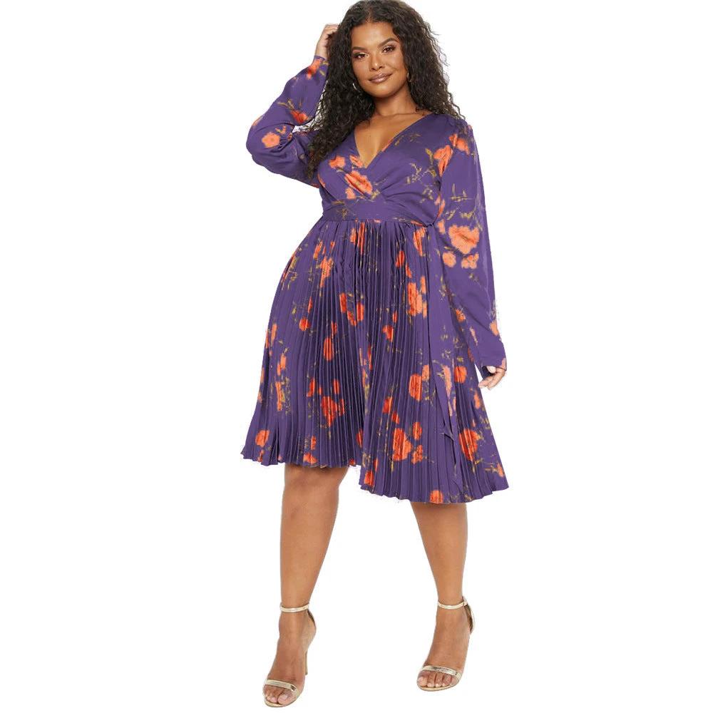 Deep V-neck Pleated Temperament Dress Women by GJG Denim