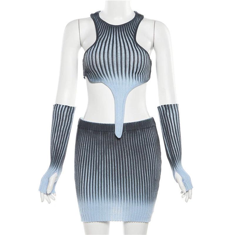 Knitted Gradient Irregular Top High Waist Skirt Set by GJG Denim