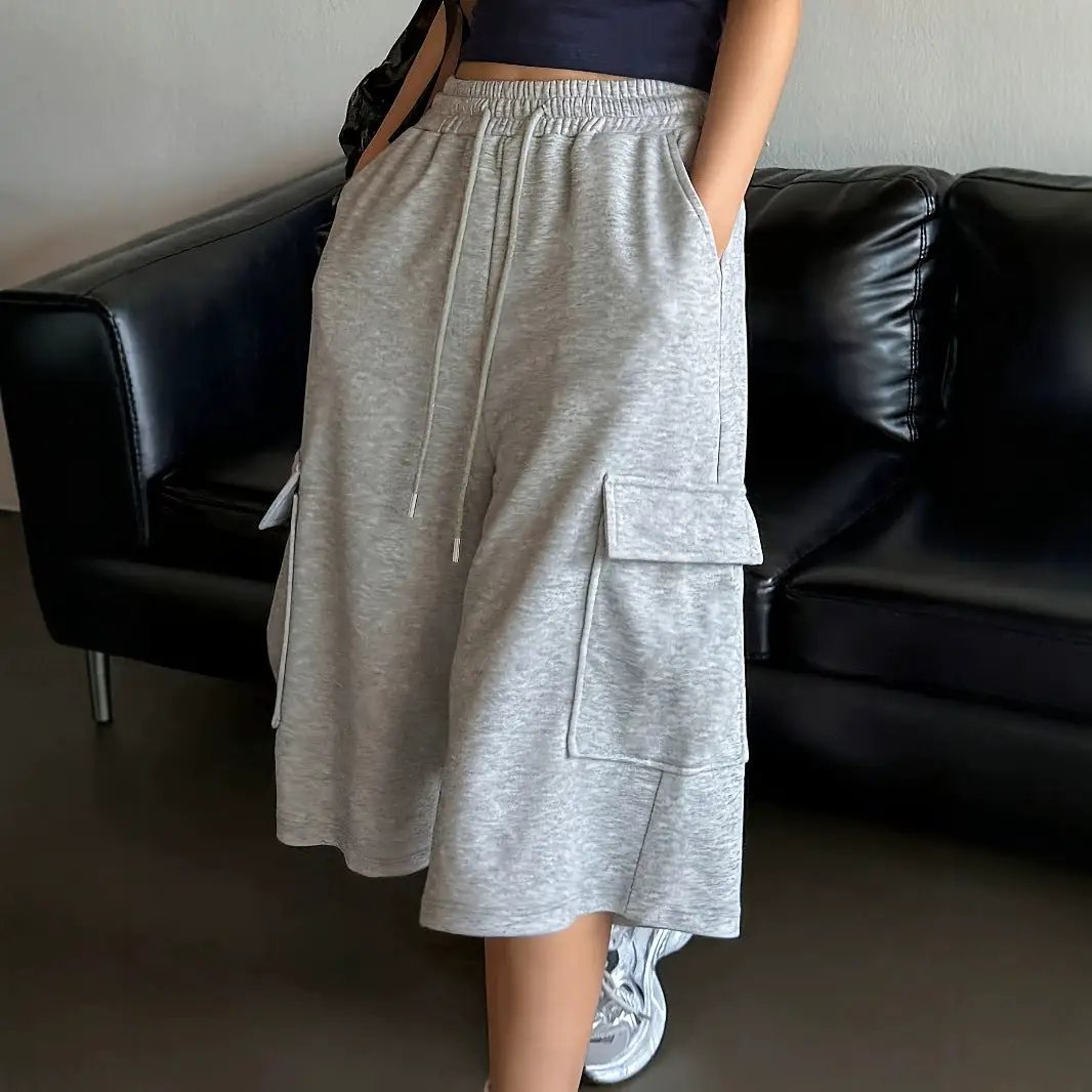 Straight-leg Figure-flattering Gray Wide-leg Capris Versatile by GJG Denim