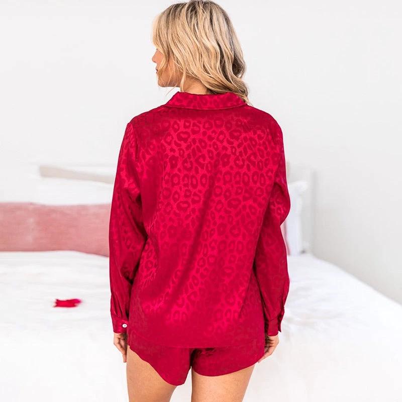 Lapel Long Sleeve Shorts Pajamas For Women by GJG Denim
