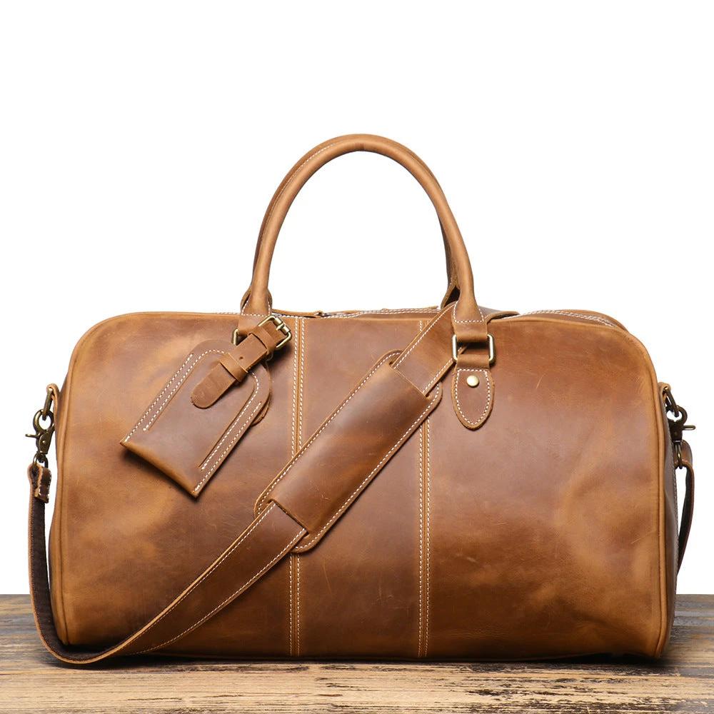 Retro Men's Genuine Leather Portable Travel Bag by GJG Denim