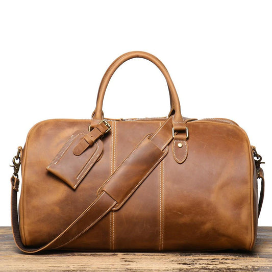 Retro Men's Genuine Leather Portable Travel Bag by GJG Denim
