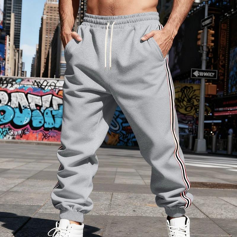 Men's Thickened Fleece-Lined Vertical-Stripe Sweatpants by GJG Denim