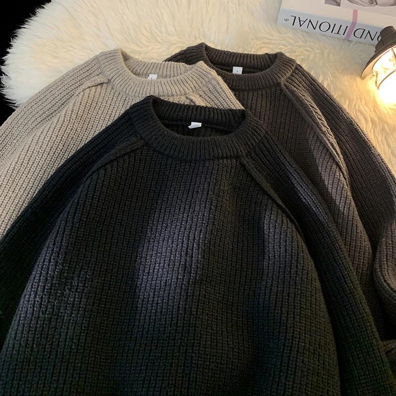 Men's Solid Color Loose Casual Long Sleeve Lazy Sweater by GJG Denim