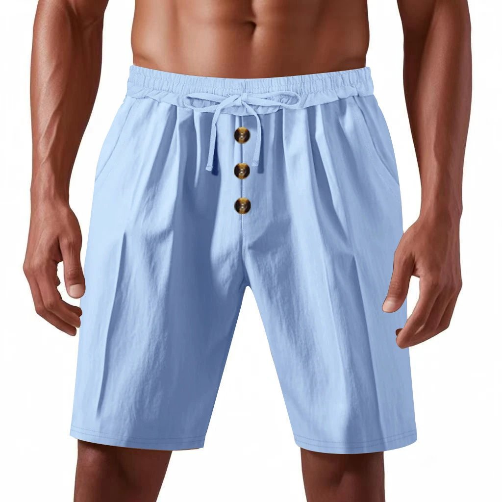 Men's Loose Linen Casual Button Cropped Shorts by GJG Denim