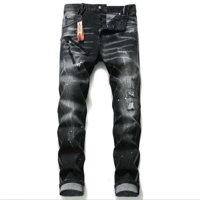 Men's Black And Gray Paint Hole Zipper Decorations Jeans by GJG Denim