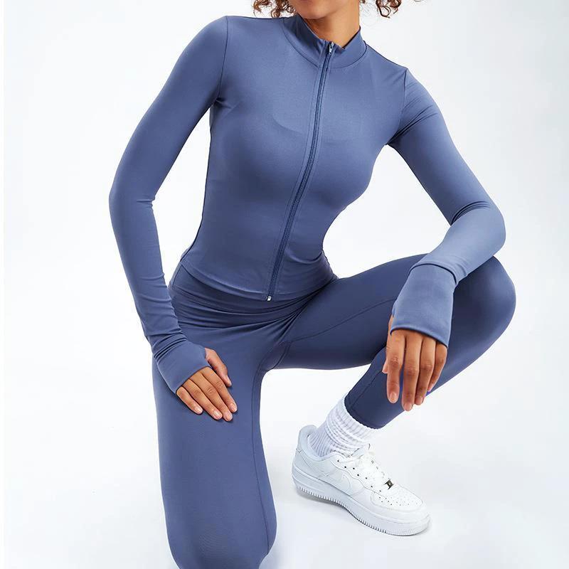 Nude Feel Yoga Long-sleeve Zipper Workout Clothes Suit by GJG Denim