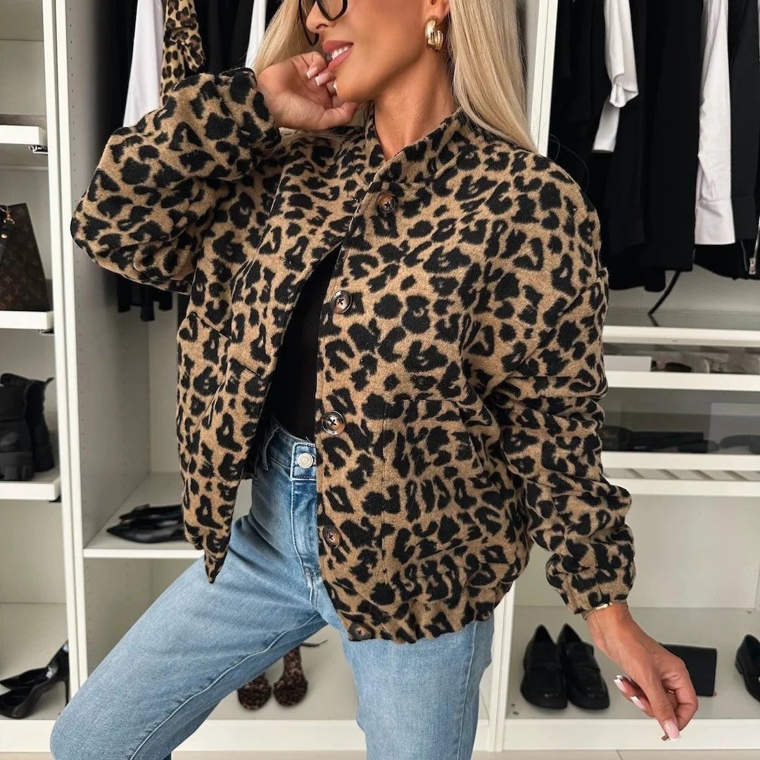 Spring And Autumn Vintage Leopard Print Jacket Coat For Women by GJG Denim