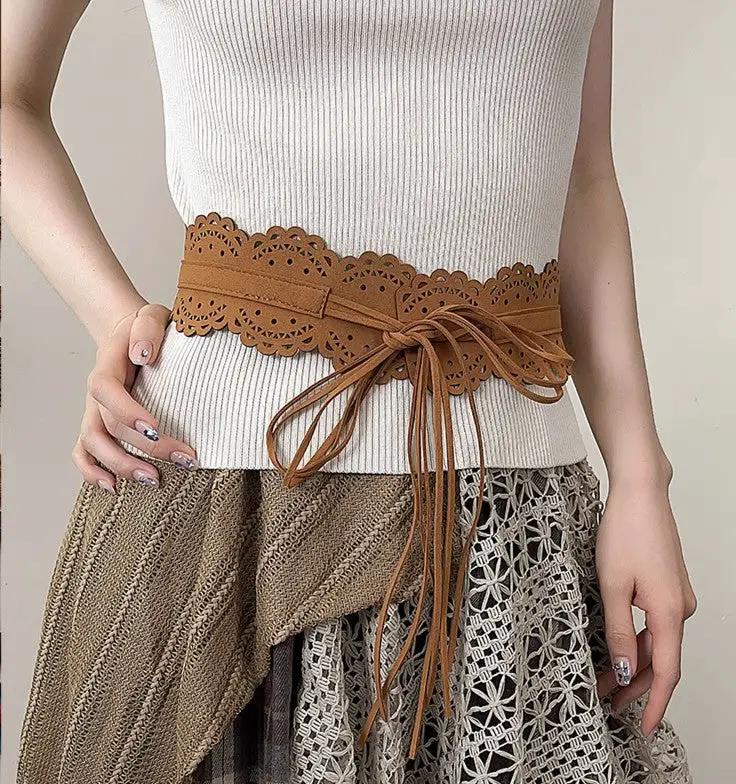 Fashionable All-Match Lace Fringe Strap Wide Waist Cincher by GJG Denim
