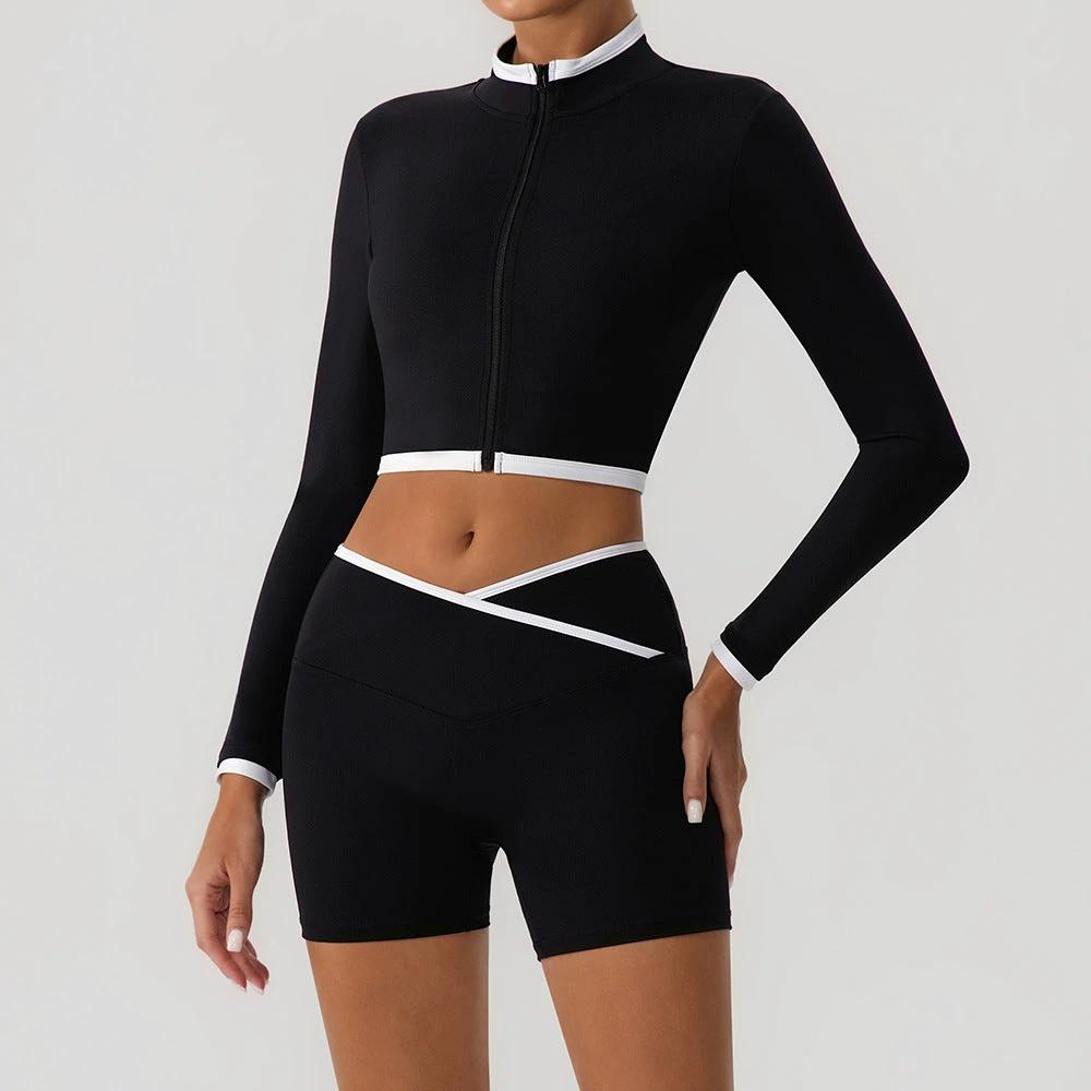 Shapewear Fitness Hip-Lifting Yoga Color-Block Jacket And Shorts Set by GJG Denim