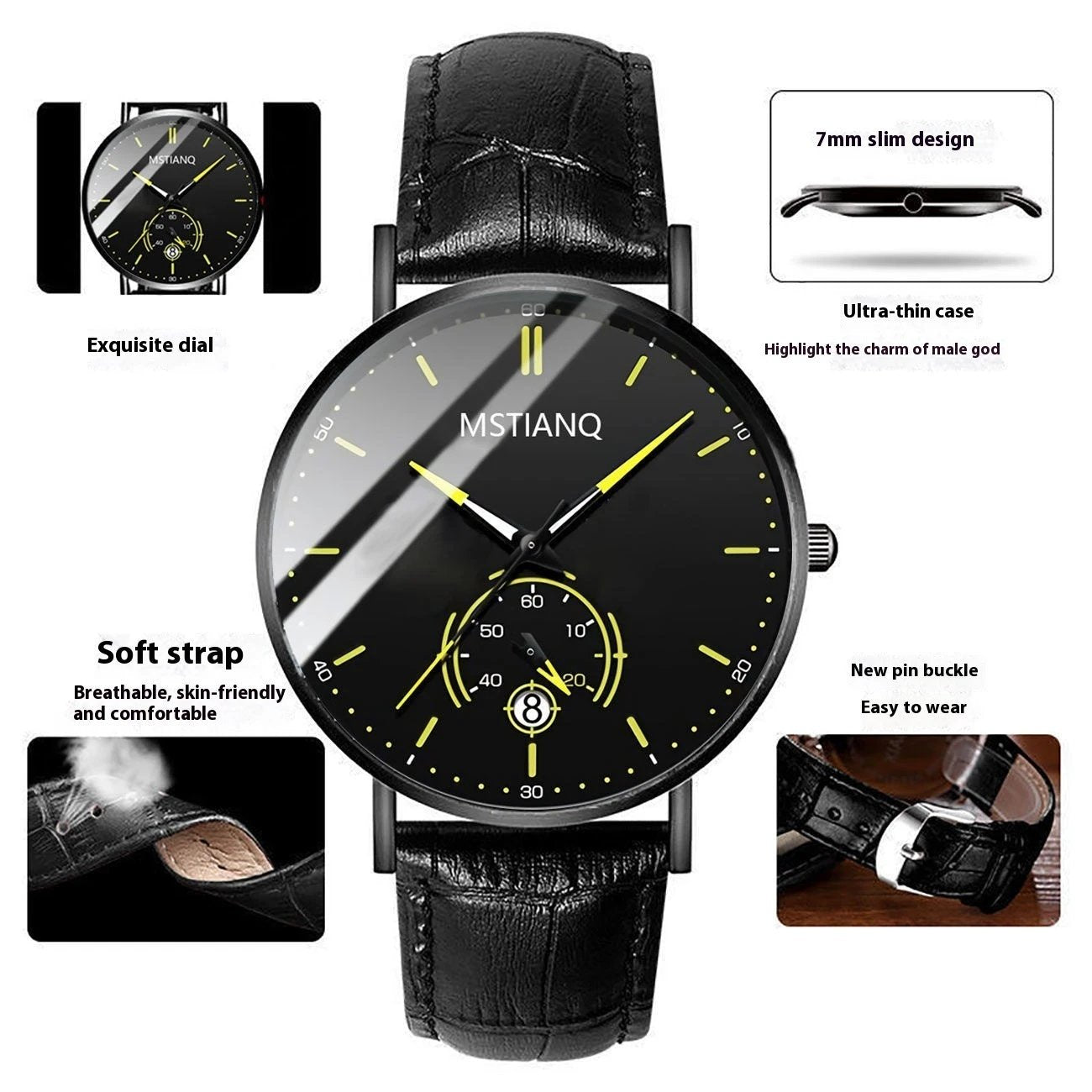 Stylish Black Technology Belt Refined Steel Casual Calendar Watch by GJG Denim