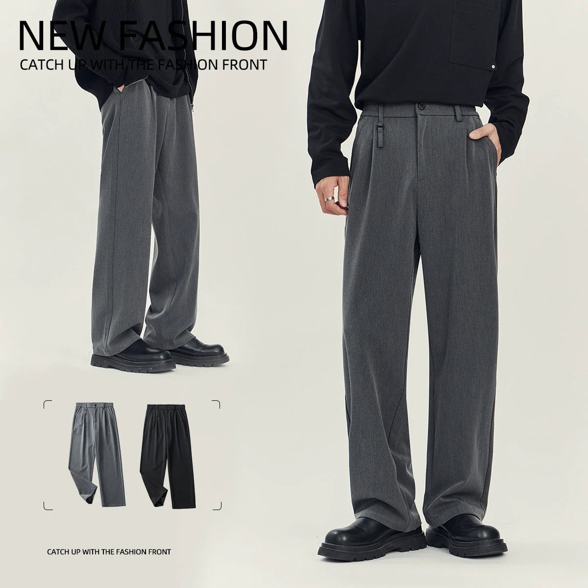Men's Business Casual Draping Loose Straight Pants by GJG Denim