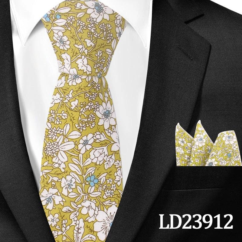 Men's Casual Cotton Floral Print 6cm Tie and Pocket Square by GJG Denim