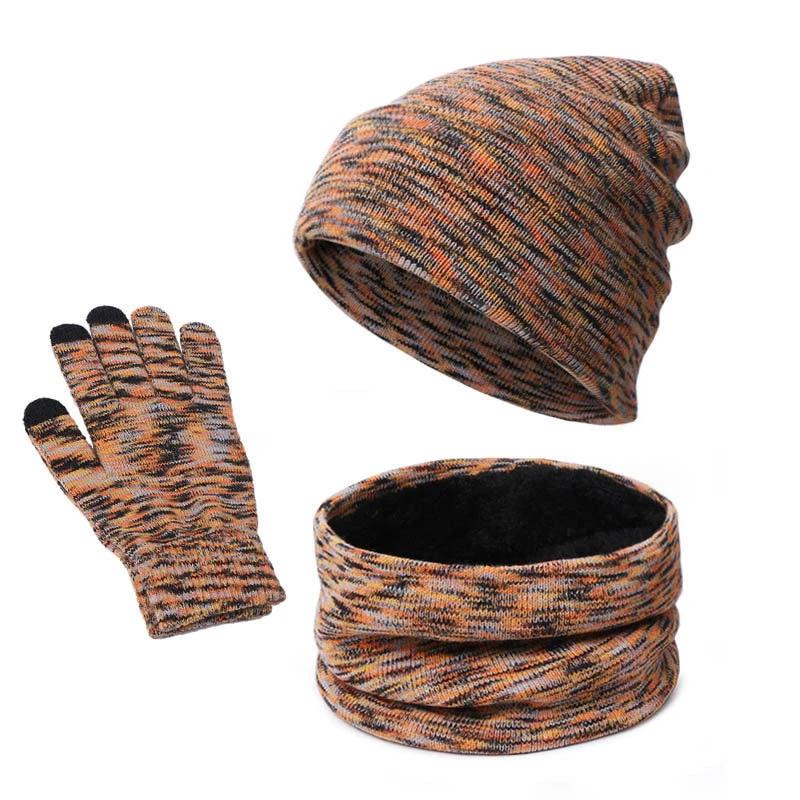 Men's Knitted Three-piece Beanie Scarf and Touch Screen Gloves by GJG Denim