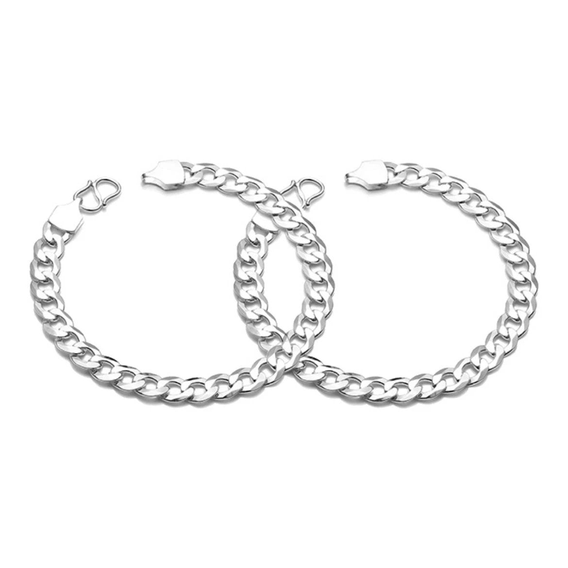 S925 Sterling Silver Personality Cuban Link Chain Men's Bracelet by GJG Denim