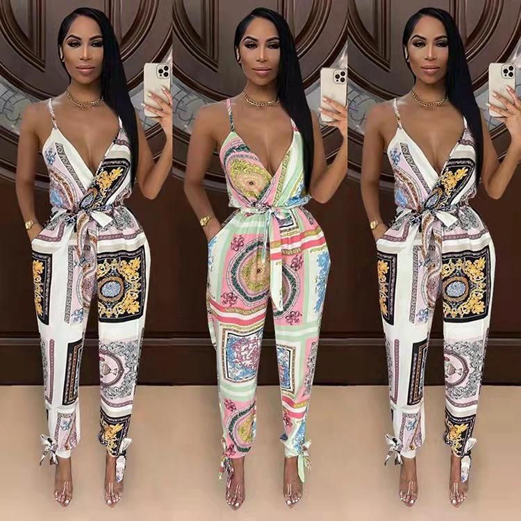 Women's Fashion Street Print Suspender Bodysuit by GJG Denim