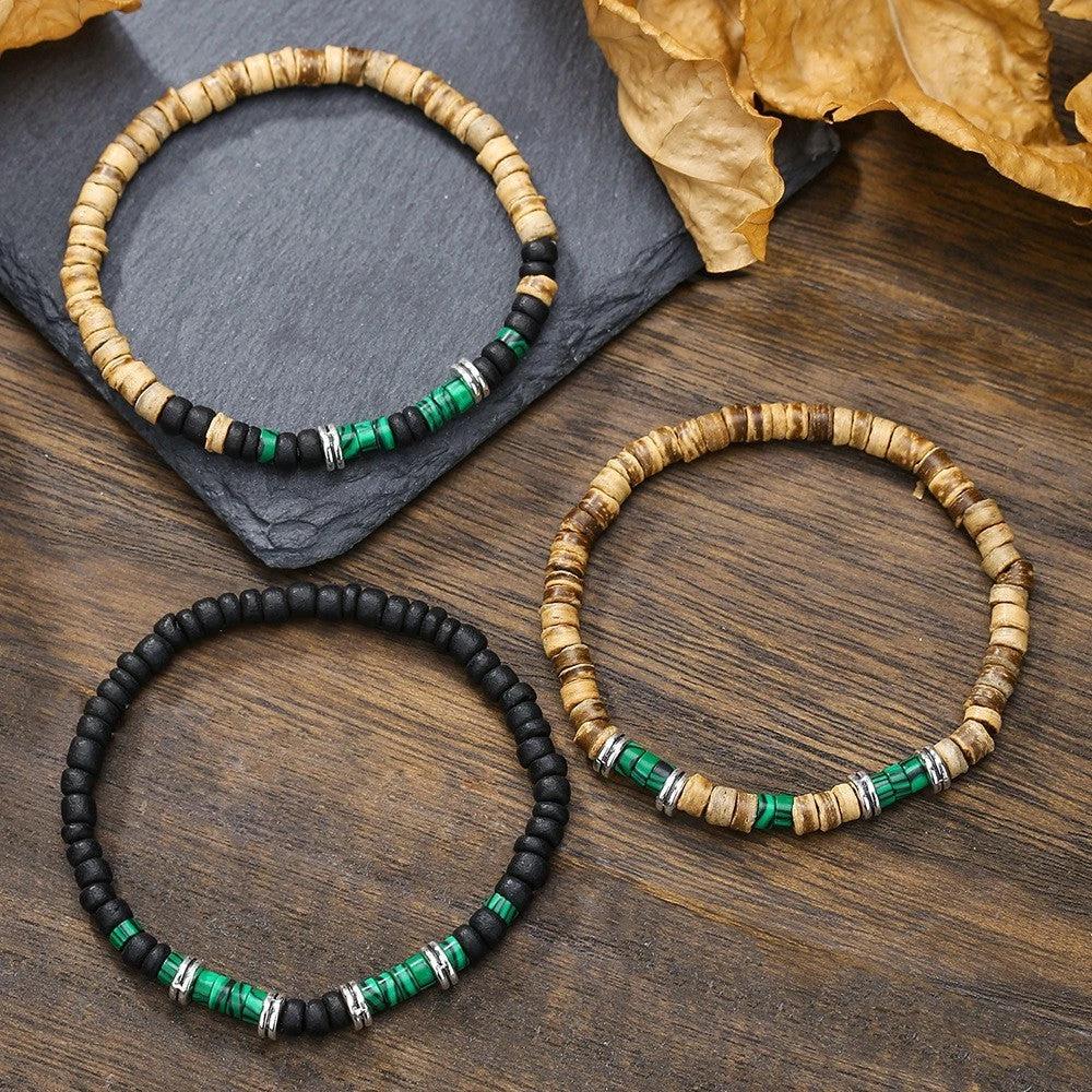 Retro Men's Coconut Wood Multi-Layer Stackable Bracelet Set by GJG Denim
